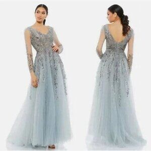 Mac Duggal NWT Platinum Gray Beaded Embroidered Maxi Gown Dress Size 16 #20295